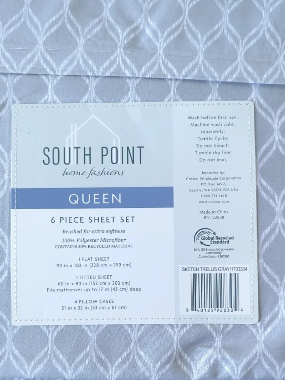 South Point Queen 6-Piece Sheet Set in Gray Trellis